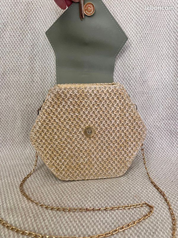 🌞 Sac à main en paille et cuir kaki pour un style bobo chic jamais porté (image 3)