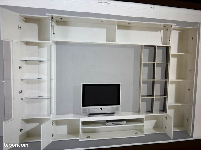 Meuble salon tv ardoise/bois led vitrine (image 4)