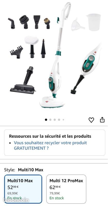 Di4 Steamclean Multi10 Max - Balai Vapeur 10 En 1 1500W, Élimine 99.9% Virus & Bactéries, Réservoir 380ml, Accessoires Complets