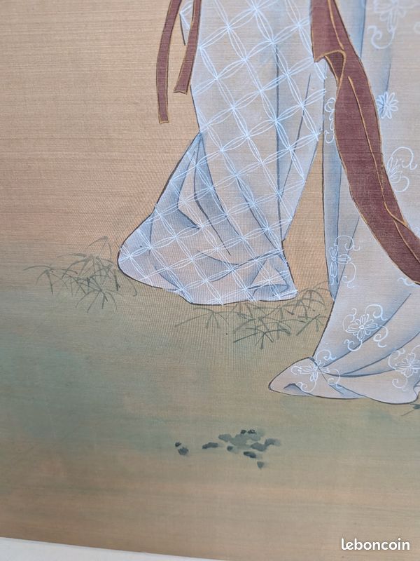 Grande Peinture Chinoise sur Soie 1974 – Signée & Boîte d'Origine (image 5)