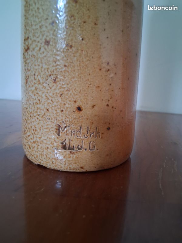 Ancienne bouteille allemande en grès "Mind. Inh." - Années 1900 signé (image 4)