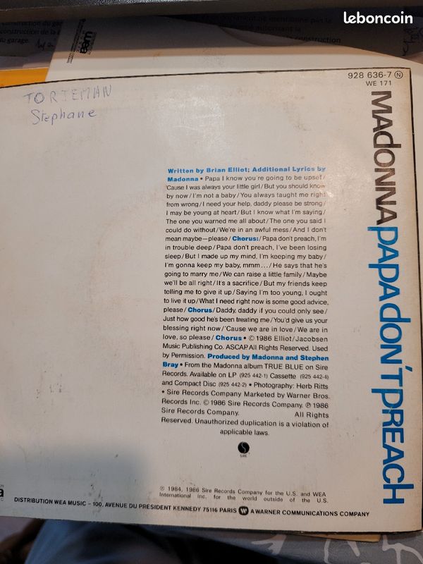 Cd vynile Madonna. Papa dont preach (image 2)