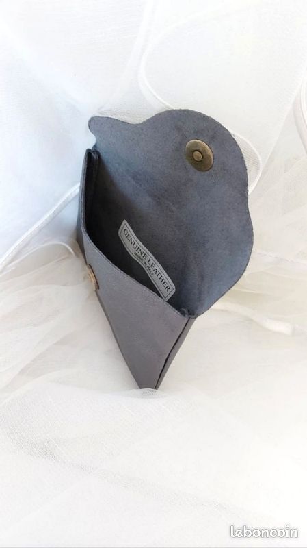 Sac banane cuir gris et porte cartes assorti neuf (image 8)