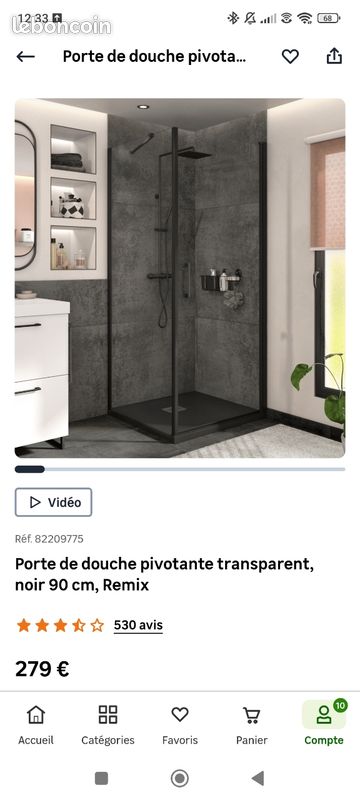 Neuve - Porte de douche 90 cm noire 
H195
L 90cm
Neuv (image 1)