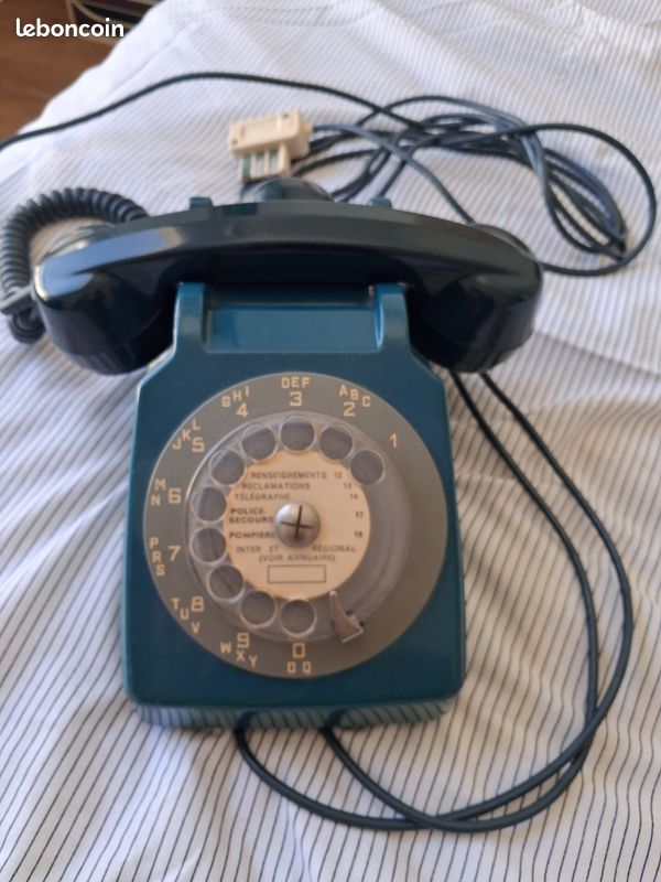 Ancien Téléphone à Cadran Socotel S63 Bleu - France, Année 1983 - Vintage