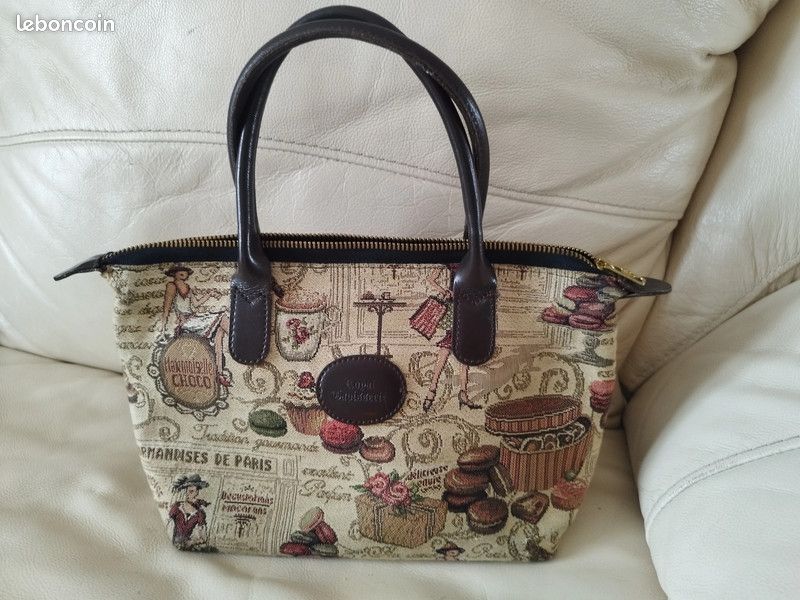 Sac à Main Royal Tapisserie Motif Feuillages - Cognac & Or Occasion Comme Neuf