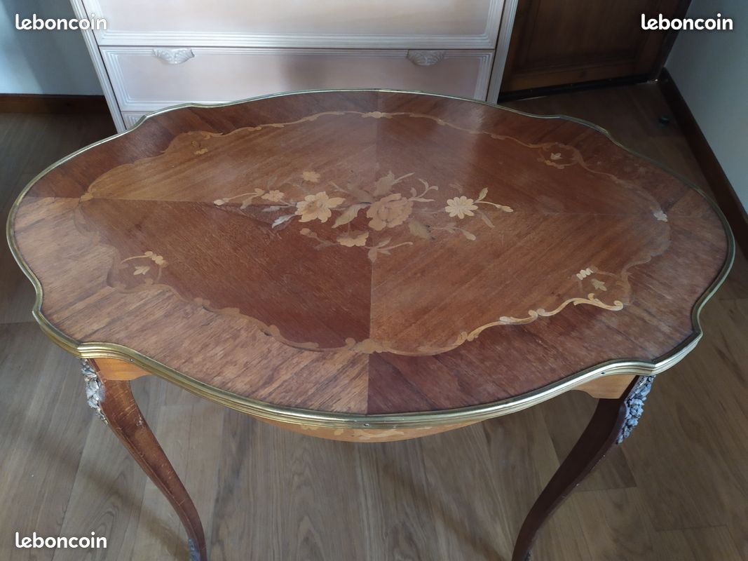 Table console desserte ovale en marqueterie (image 2)