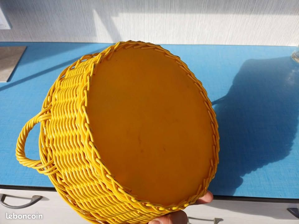 Panier Vélo Vintage Années 70 - Plastique Blanc Osier - Déco Marguerite Jaune