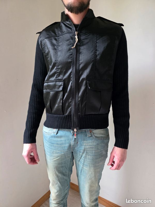 Veste Motard Vintage En Cuir Noir Taille 40 - Style Y2K Rétro Pour Femme