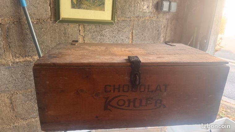 Grande Boîte Publicitaire Ancienne Cacao KOHLER - Caisse En Bois D'origine - 42 Cm - France