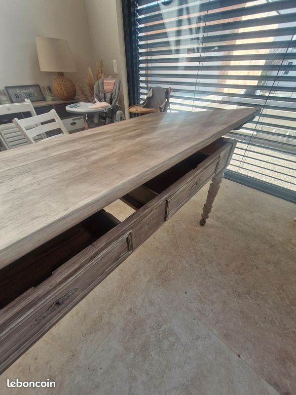 Grande table à manger 2 m en bois – ancien bureau rénové avec tiroirs (image 8)