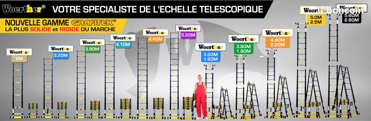 Échelle télescopique Woerther, N°1 en France, à prix défiant toute concurrence - Vente Privée Exceptionnelle du 30 juin au 7 juillet (image 3)
