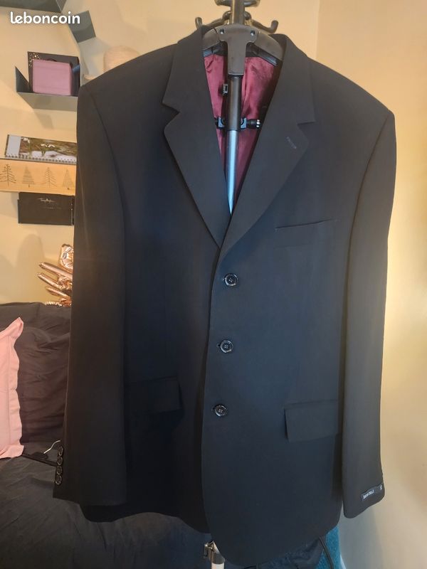 Veste de Costume Homme LUCAS DELLI Noire - Taille 56 (XXL) - Doublure Bordeau (image 3)