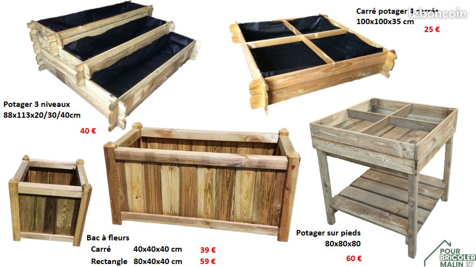 Carrés potagers et bacs à fleurs en bois autoclave (image 1)