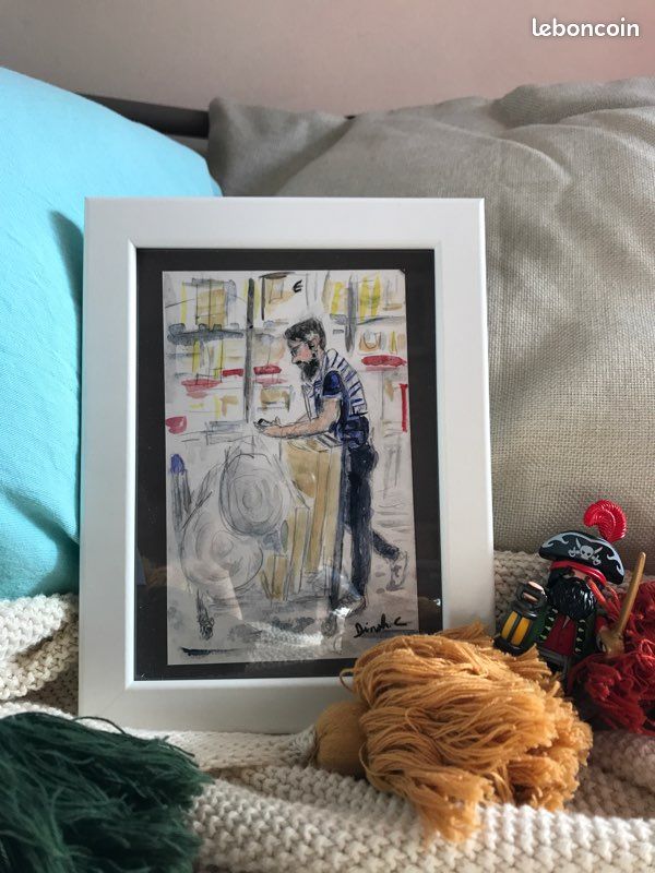 Barbu à marinière à IKEA à Marseille, impression d’aquarelle encadrée (image 1)