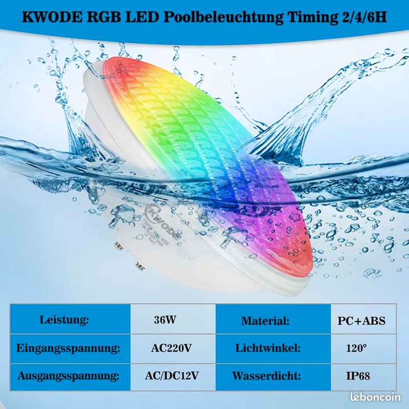 AHJ 36W LED Éclairage Piscine PAR56 RGB Avec Télécommande - Lampe Étanche IP68 12V