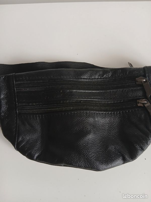 Sac banane cuir noir - Tour taille 45 à 90 cm (image 2)