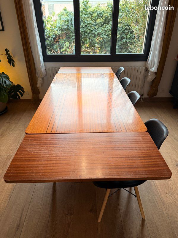 Table de salle à manger vintage années 60/70 – extensible, bois teinté (image 2)