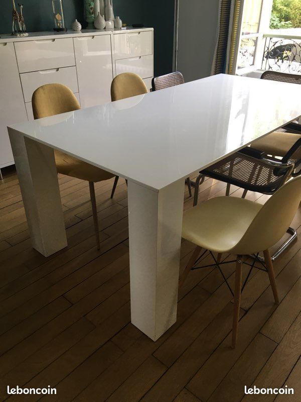 Belle et grande table de salle à manger laquée blanche, 2mx1m (image 2)