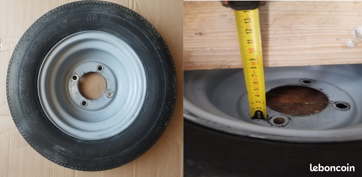Roue remorque 10 pouces jante en tôle déport 8 cm extérieur pneu 4.40 X10 DR52 (image 2)