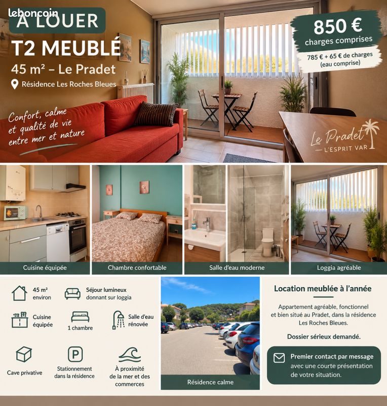 Appartement 2 pièces 45 m² · à Le Pradet · 45 m² · 850 €/mois