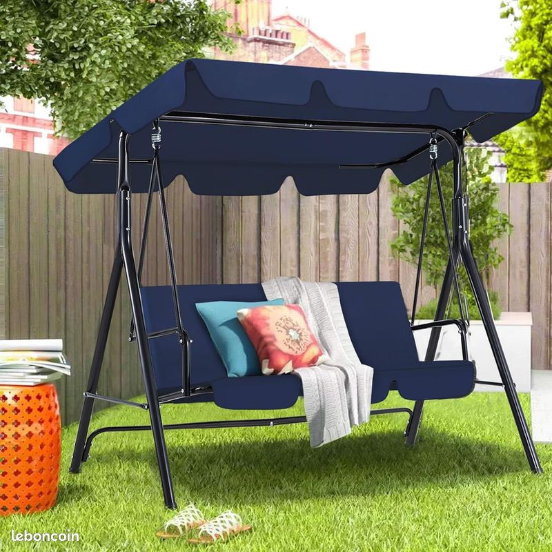 Balancelle de Jardin 3 Places (assise : 130cm) (disponible en bleu ou noir) - Balançoire ExtĂ©rieure - Neuve - Livraison comprise â â â (image 1)