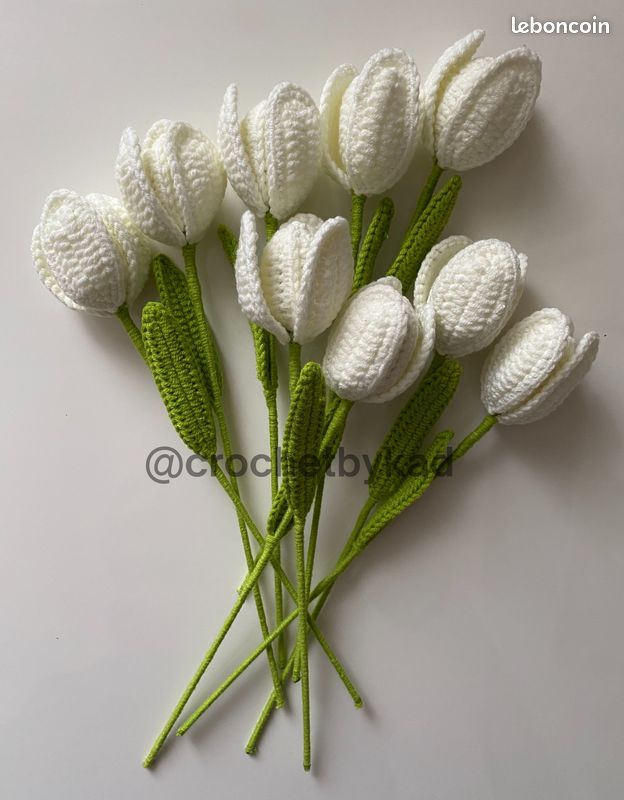 Bouquet De Tulipes Artificielles Fait Main Au Crochet - 30 Cm De Haut, Couleur Rouge, Décoration Intérieure Bureau événement