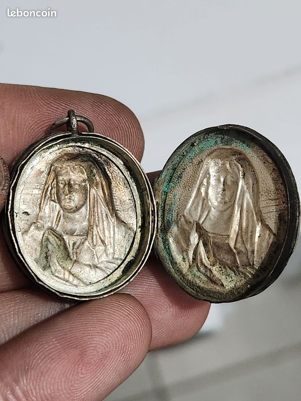 BEAU PENDENTIF ANCIEN Ouvrant Porte Photo Argent Massif ART NOUVEAU EUR