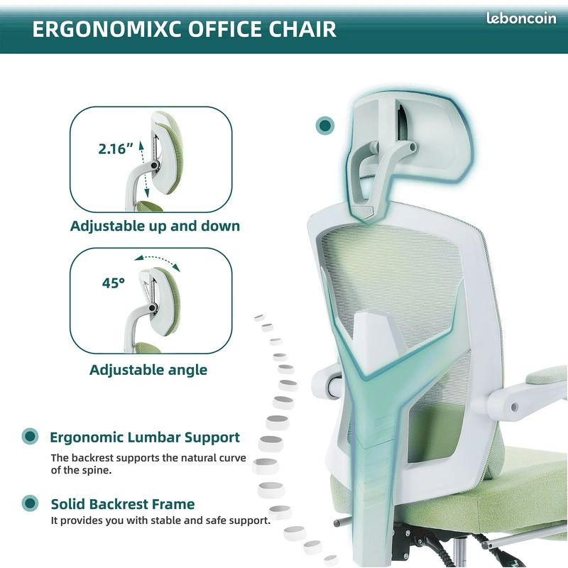 Fauteuil de bureau ergonomique avec repose-pieds (image 3)