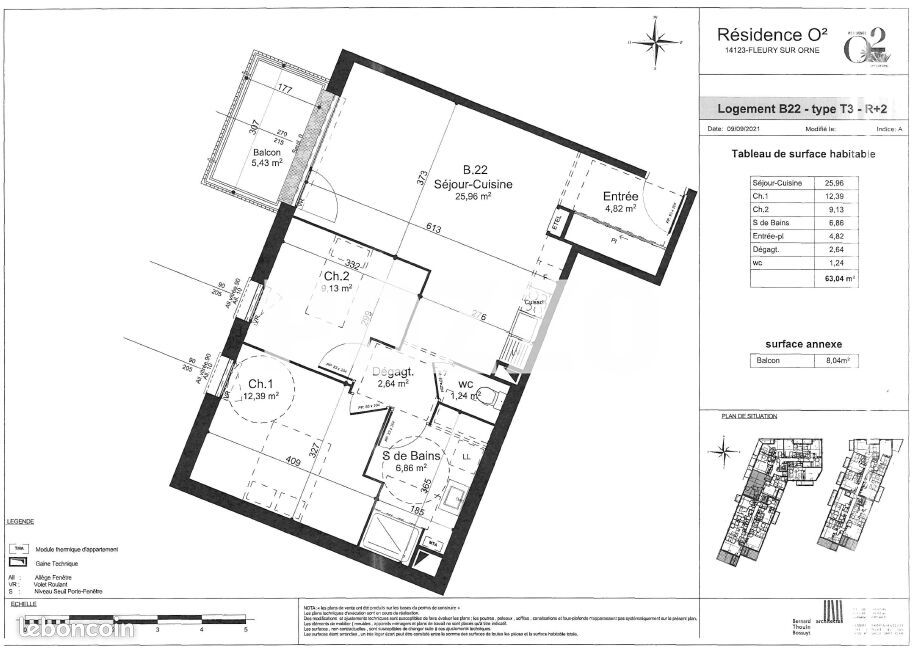 Appartement 3 pièces 63 m² · à Fleury-sur-Orne · 63 m² · 880 €/mois
