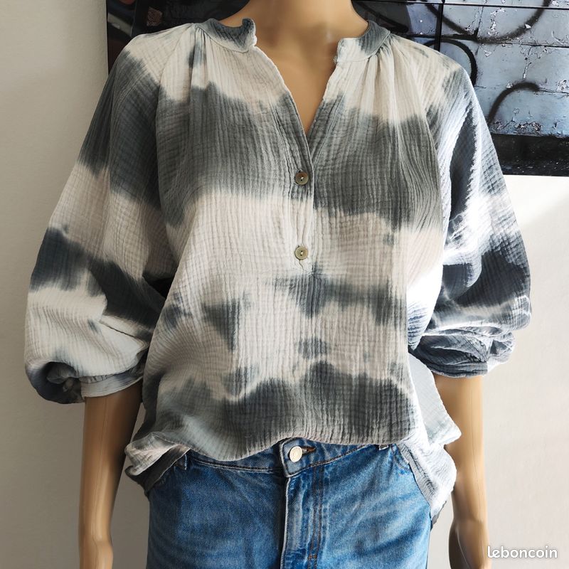 Chemise Pohême Paris tie dye grise – Taille unique Vêtements