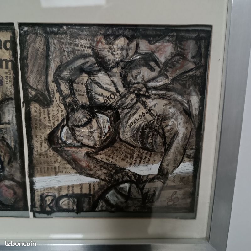 Tableau contemporain joueur de rugby peinture technique mixte (image 5)