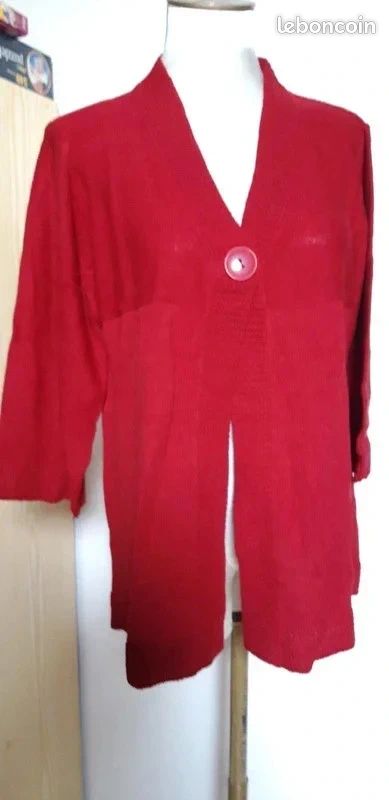 Cardigan gilet long rouge bordeaux femme taille 46 Vêtements