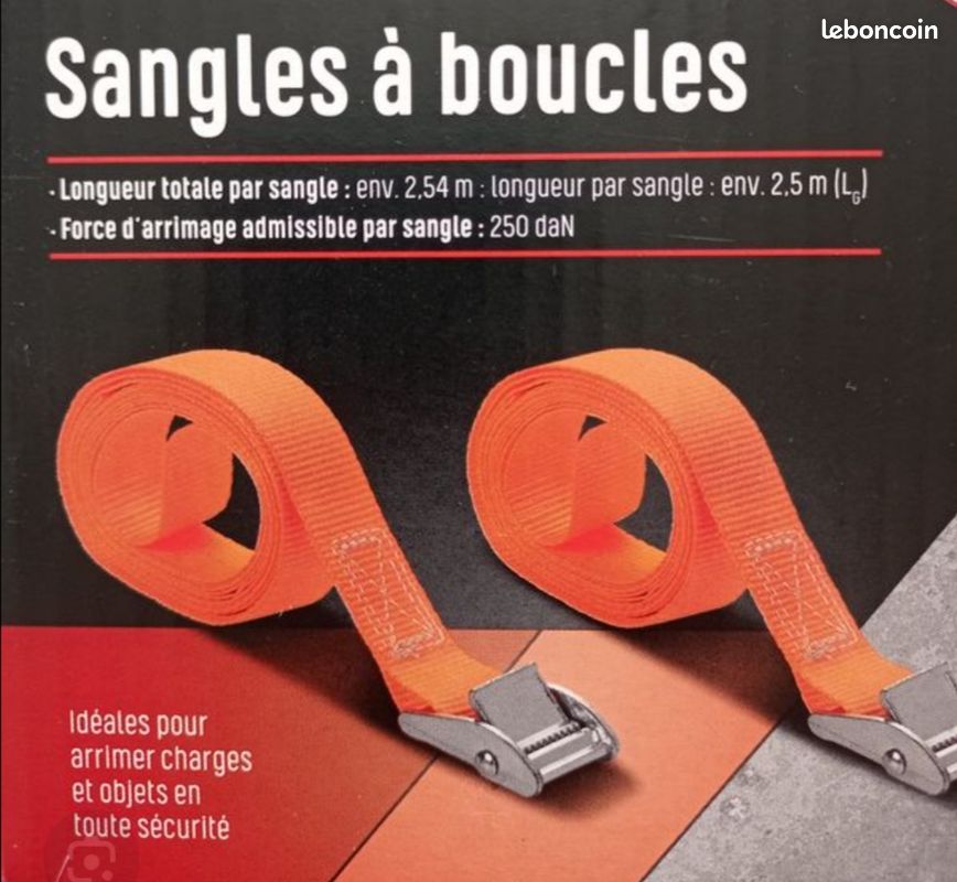 Sangle D'arrimage Lot 4 4m Orange - 25mm Large - 350 DaN - Boucle