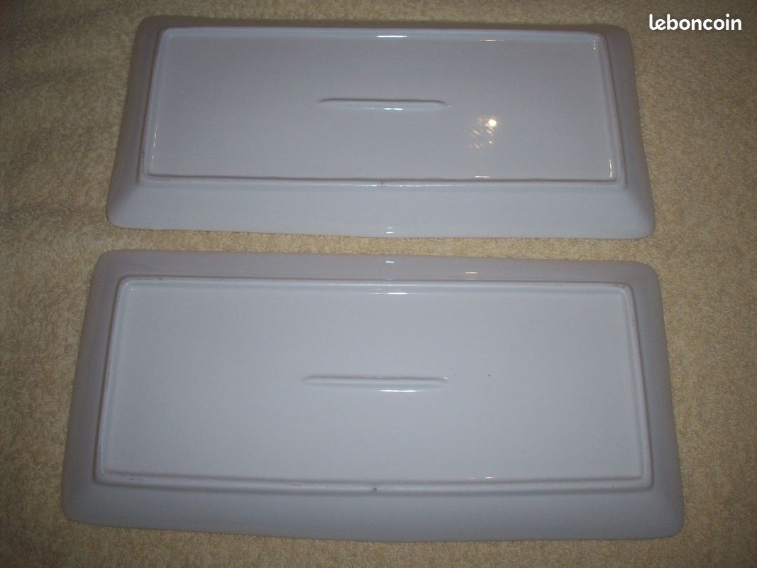 2 PLATS PORCELAINE pour bûche rôti motif cactus cadre doré joli BÉ utilisé Vintage _ À PRENDRE À BAYONNEe (image 2)