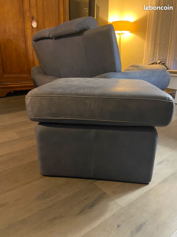 Canapé et Pouf Cuir bleu gris Design (image 10)