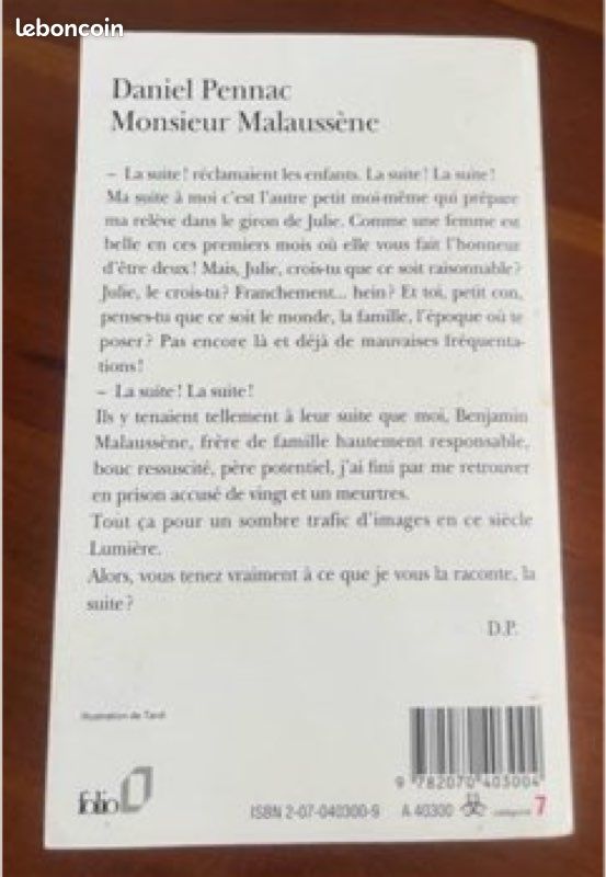 Daniel Pennac : Monsieur Malaussene ( 2 versions format broché NRF Gallimard & Poche éditions Folio) (image 7)