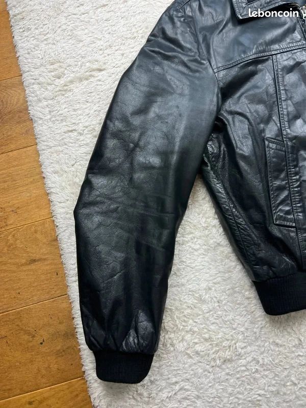 Veste Blouson cuir Redskins vintage US 90's - cuir buffle noir - XL homme (image 6)