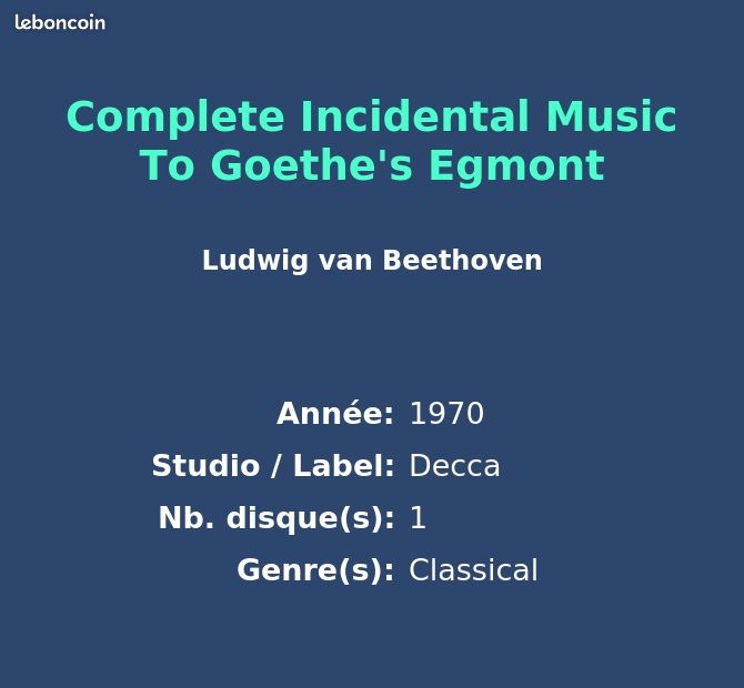 Complete Incidental Music To Goethe's Egmont (image 2)