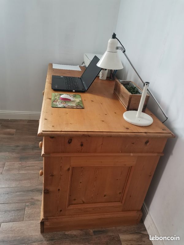 Bureau de ministre pin massif teinté miel (image 4)