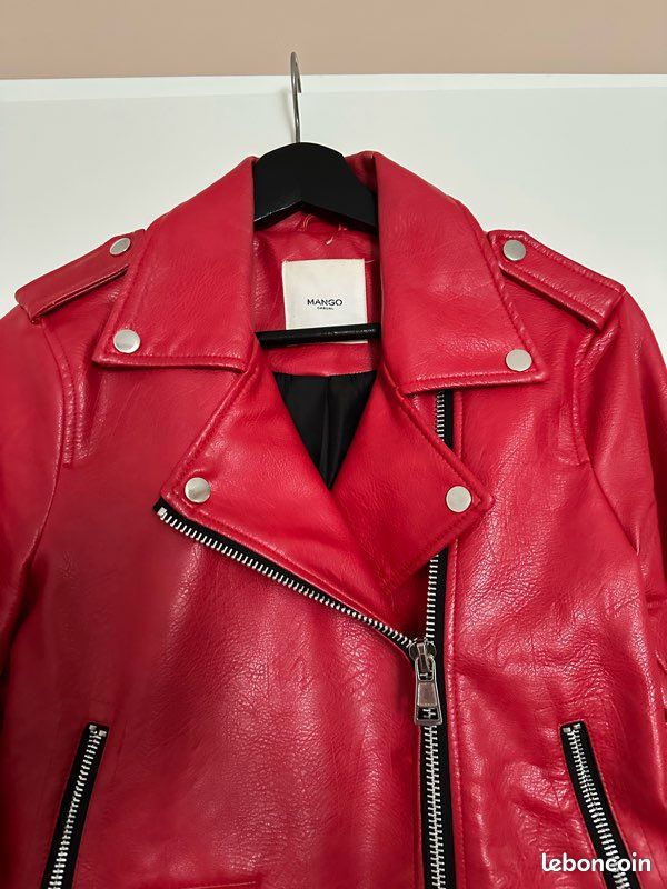 Veste en cuir perfecto en couleur rouge Mango Vêtements