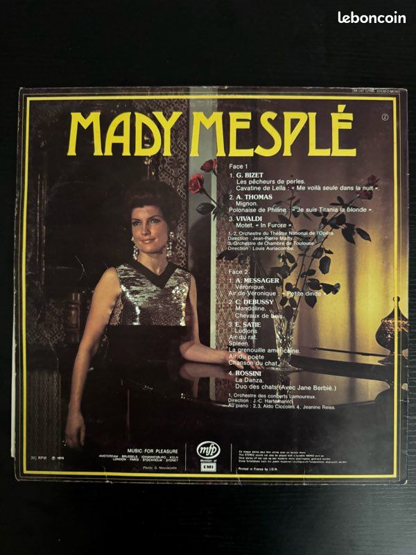 Mady Mesplé – Bizet, Debussy, Rossini… – Disque TB / Pochette TB (image 2)