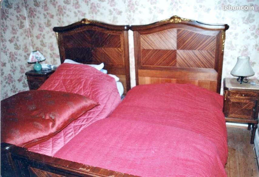 Chambre à coucher d'époque exceptionnelle - lits jumeaux XIXe bois de rose sur noyer massif (image 3)
