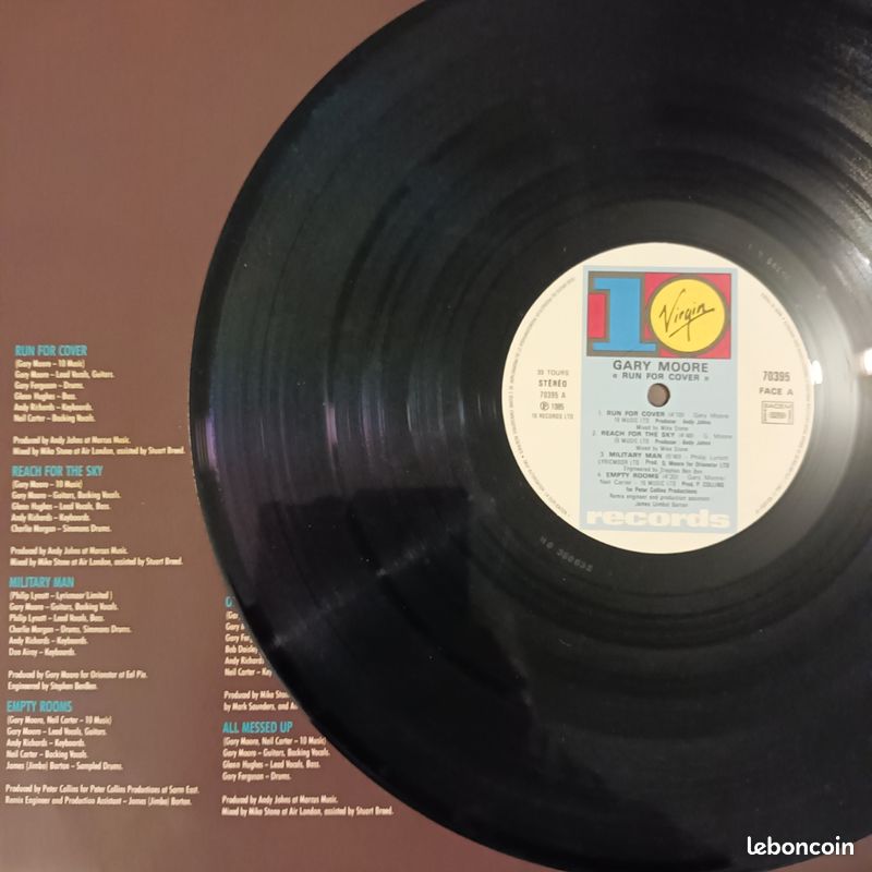 Vinyle 1985 pressage français. Gary Moore Run for Cover. Virgin-10 records (image 3)