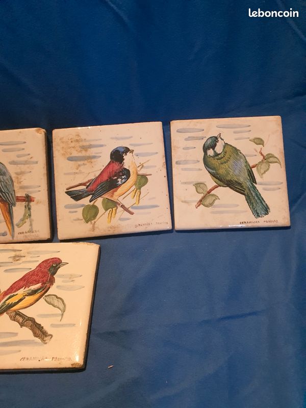 Lot de 5 carreaux ancien thèmes oiseaux (image 3)