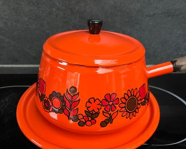 Casserole Poêle Ancienne Orange En Tôle émaillée - Années 70/80 - Déco Rétro