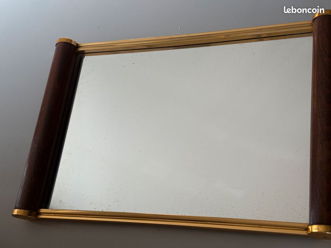 ANCIEN PLATEAU MIROIR Art Deco Bois Et Alluminium Vintage EUR 25,00 - PicClick FR