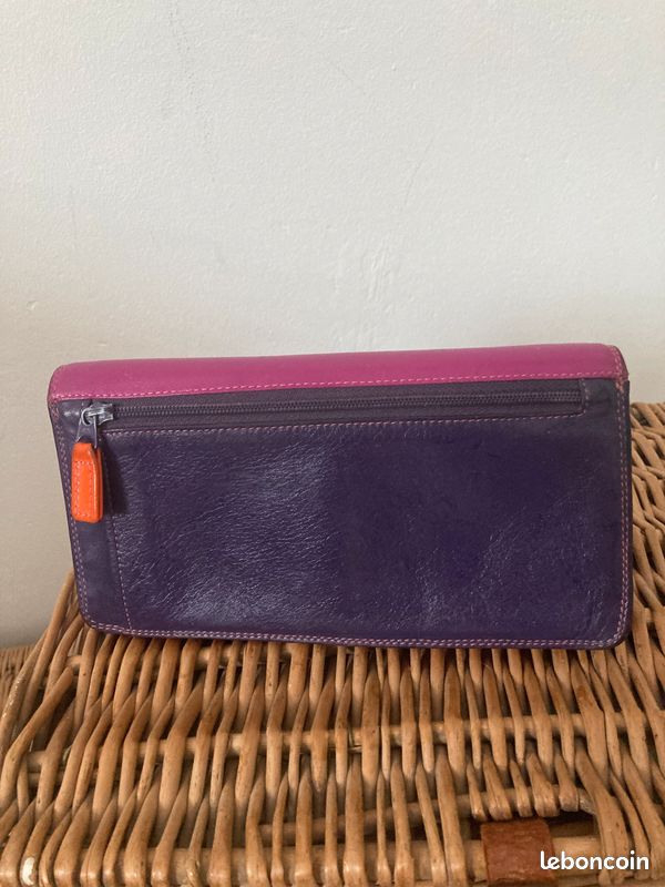 Portefeuille à Deux Volets Pour Femme - Violet Foncé, Broderies Multicolores - Toile, Neuf Sans étiquettes
