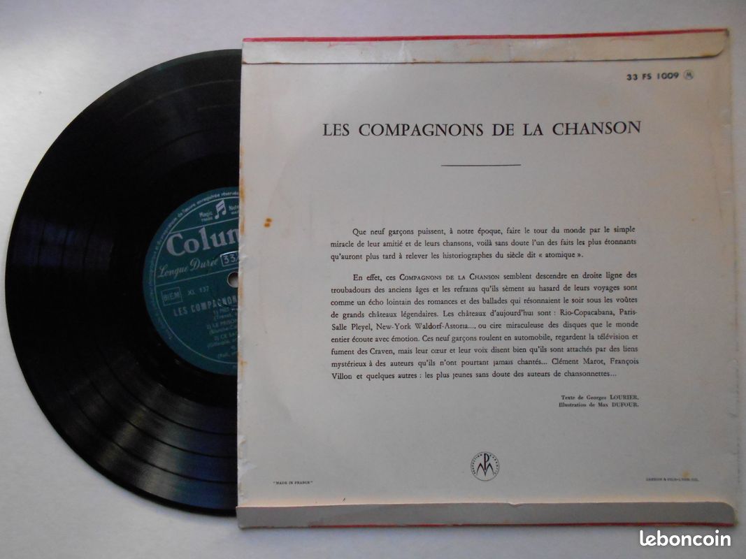 LES COMPAGNONS DE LA CHANSON - disque 33 tours vinyle 25 cm - 1954 (image 2)