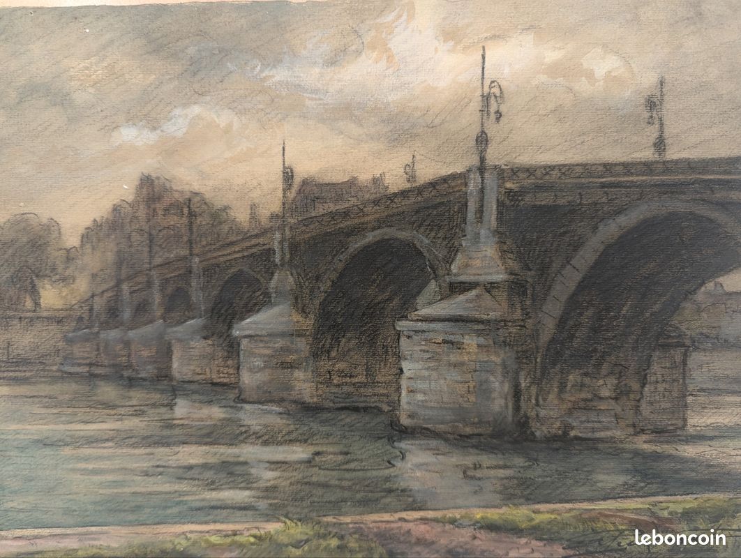 Tableau Aquarelle Ancien Pont D'Arundel Sussex - F.L. Fuller, XIXème Signé